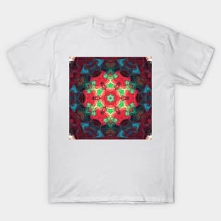 Mosaic Mandala Flower Red Teal and Blue T-Shirt